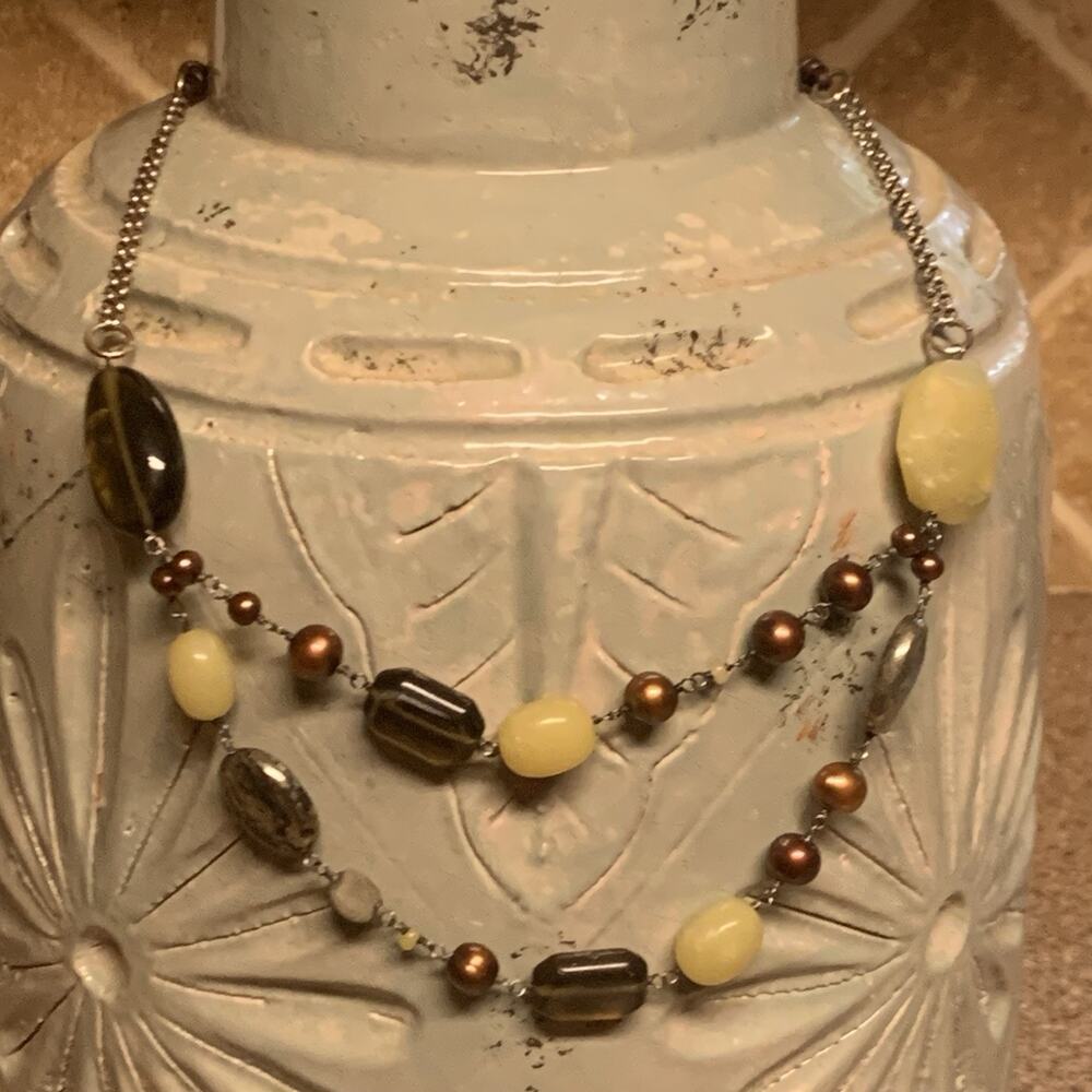 Peyote Bird Necklace Sterling Silver & Leather Multi Stone Necklace Vintage
